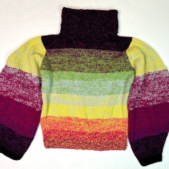 RARE 100% Cashmere Spencer Vladimir Multi-Color Hand-knit Turtleneck Sweater M/L - Picture 5 of 16